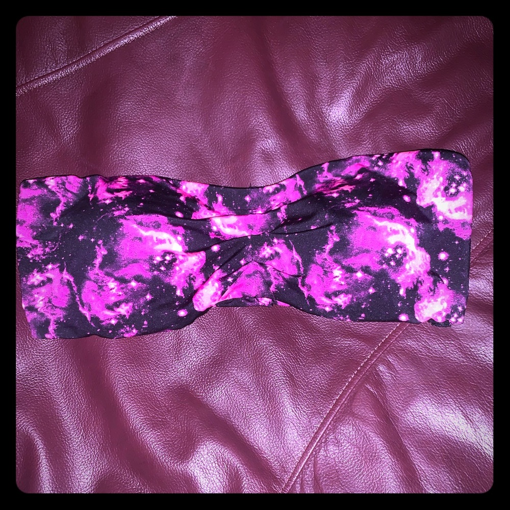 Hot Topic L Strapless Pink & Black Galaxy Bandeau